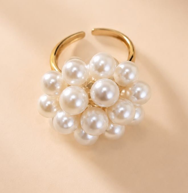 Anel Flor com Pérolas